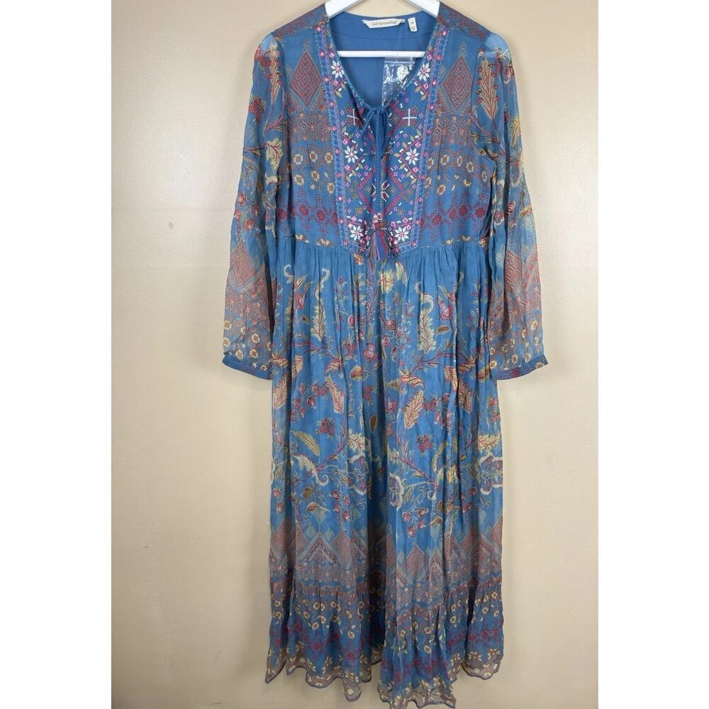 Soft Surroundings Mirapani Embroidered Metallic Tassel Maxi Dress Boho XS NWOT